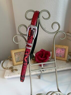 Brighton classics Red Snake-Print Belt with Silver Buckle in size S